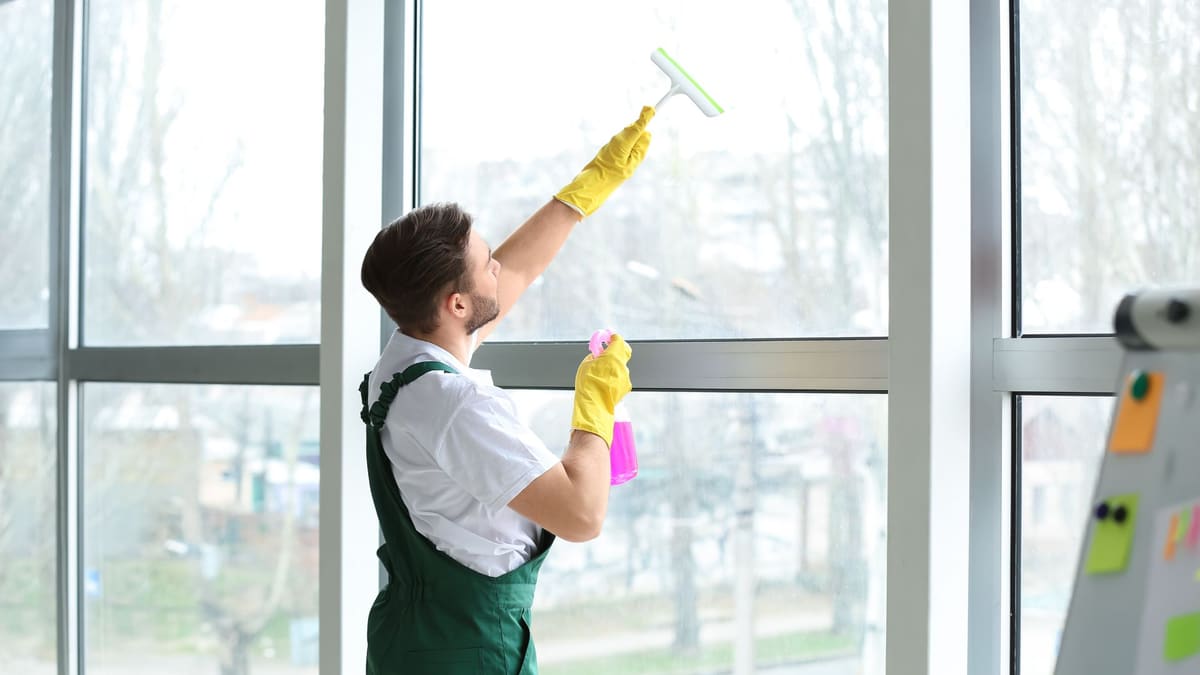 Office window cleaning of floor-to-ceiling glass in a Central Virginia workplace